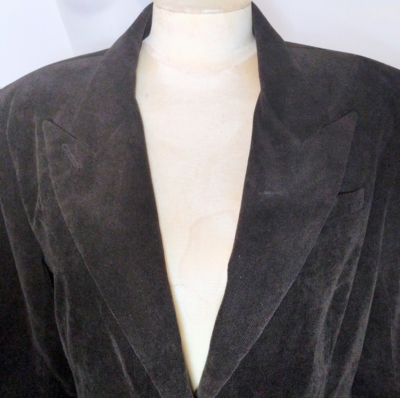 Vintage Norma Kamali Tailored Corduroy Blazer Black 1 Button Mimalist 90s Sz 18 - Picture 2 of 8